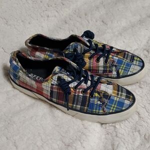 Sperry Multicolor Plaid Sneakers with Dark Blue Laces